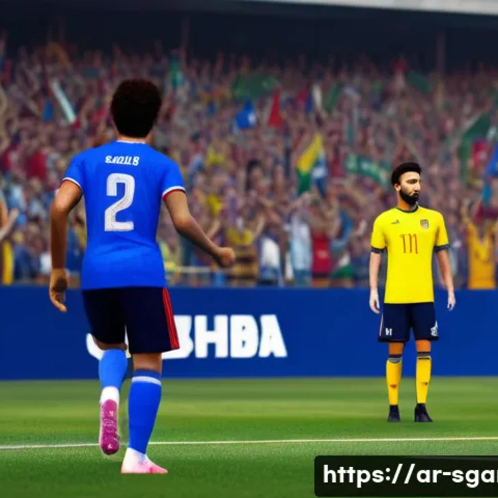 스포츠게임의 몰입감 증대 방법 - Ultra-realistic 4K resolution scene of a soccer stadium during a dynamic match, featuring detailed p...