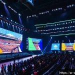 Home 20 스포츠게임 e스포츠 대회 일정 - A vibrant esports stadium in Abu Dhabi during the League of Legends World Championship, showcasing a...