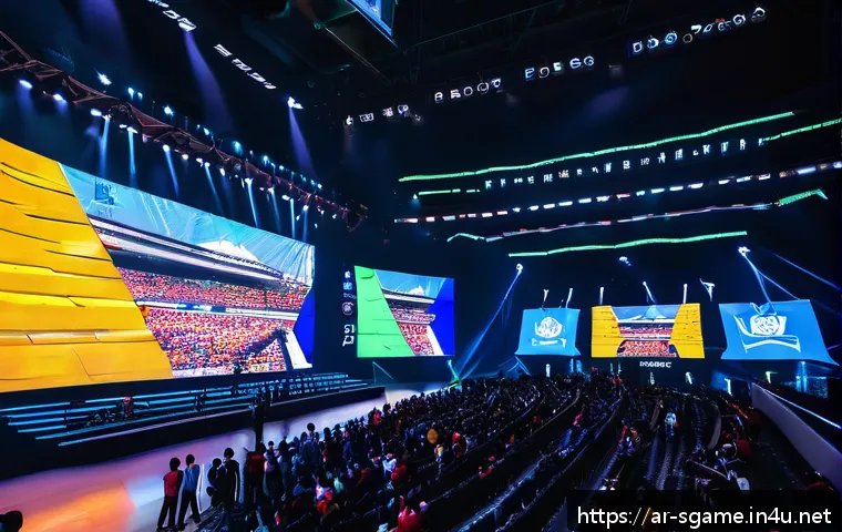 스포츠게임 e스포츠 대회 일정 - A vibrant esports stadium in Abu Dhabi during the League of Legends World Championship, showcasing a...