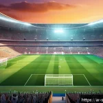 Home 18 스포츠게임 개발자 강연 - A vibrant digital illustration of a realistic Arabic football stadium filled with enthusiastic fans ...