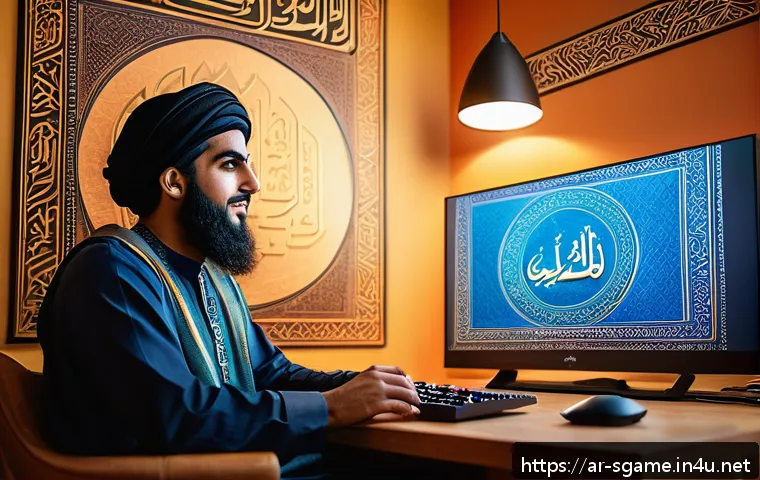 위닝일레븐 아이템팩 구매 방법 - A vibrant digital art scene showcasing a Middle Eastern gamer sitting at a modern gaming setup in a ...